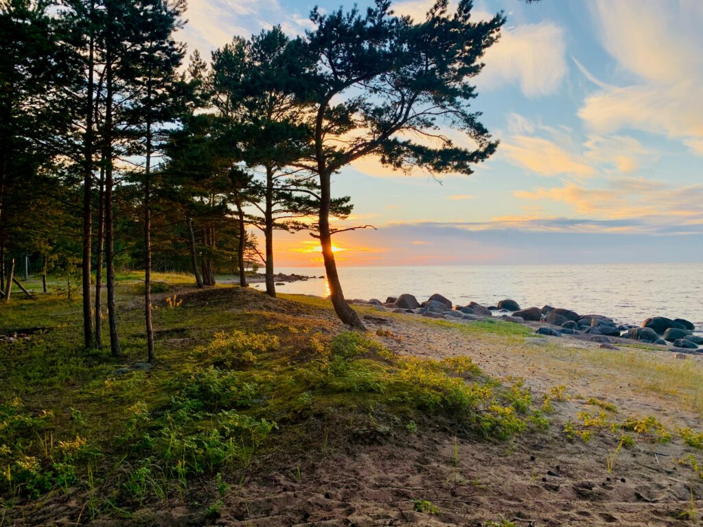 Captivating sunset over the Baltic Sea at a scenic beach in Paldiski, Estonia.